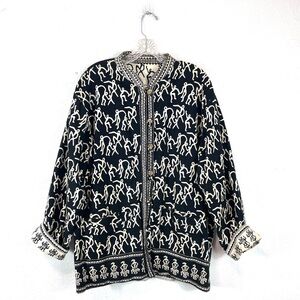 Sam Hilu Art to Wear Stick People Reversible Cotton Jacket Oversized Medium